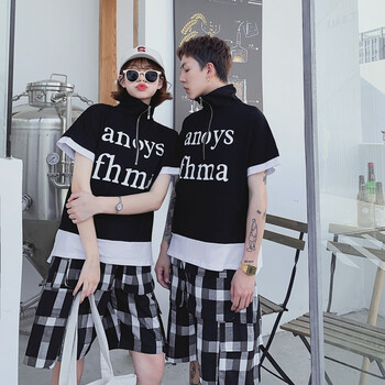 繪兮（HUIXI） 拼接，徽章 短袖 T恤 女 立領