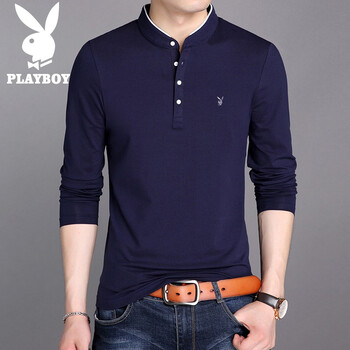 playboy 長袖 男士T恤 深藍-長袖 XL