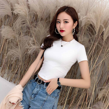 秀衫衫 露臍/腰，立體裁剪 短袖 T恤 女 半高領(lǐng)