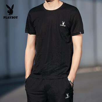花花公子（PLAYBOY） 短袖 男士T恤 1908黑色+長褲 