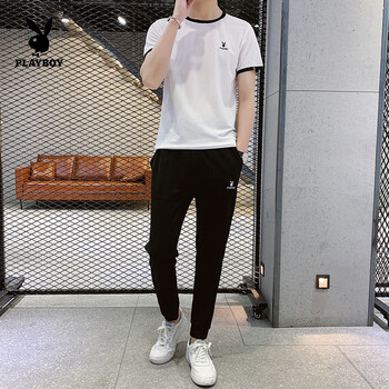 花花公子（PLAYBOY ESTABLISHED 1953） 短袖 男士T恤 白+黑 