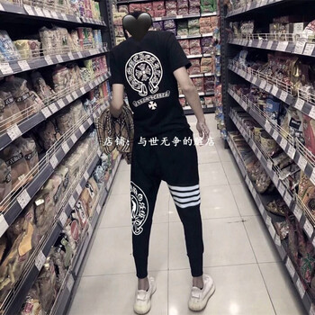 其他品牌 短袖 男士T恤 克羅心四桿褲黑+十字架黑【兩件】 