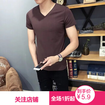 嘉曄（JIAYE） 短袖 男士T恤 V領(lǐng)棕色 