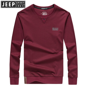 Jeep 長(zhǎng)袖 男士T恤 酒紅色 