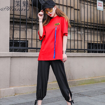 茉魅（Momei） 圓環(huán)，撞色，拼色，飄帶，貼布 短袖 T恤 女 圓領(lǐng)