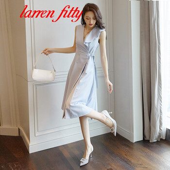 larren fitty 純色 荷葉邊，不對稱，綁帶 連衣裙