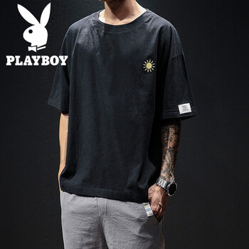 花花公子（PLAYBOY） 短袖 男士T恤 黑色T124 