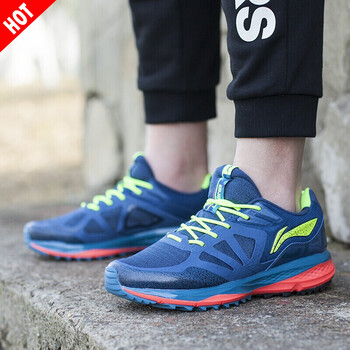 李寧（LI-NING）跑步鞋暗藍(lán)色/熒光亮綠  