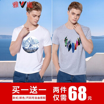 雅鹿 短袖 男士T恤 雪山+羽毛 