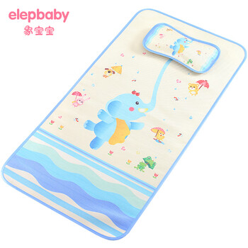 象宝宝（elepbaby）婴儿凉席 儿童凉席凉枕套装 幼儿园席子冰丝席子枕头120X60CM （大海传说蓝色）