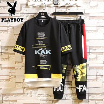 花花公子（PLAYBOY） 短袖 男士T恤 D636黑色 