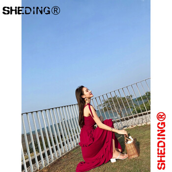 奢鼎（SHEDING） 純色 荷葉邊，拉鏈，綁帶，褶皺，蝴蝶結(jié)，木耳邊 連衣裙