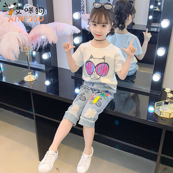 女童牛仔套裝夏裝