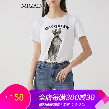 曼婭奴（MIGAINO） 印花 短袖 T恤 女 圓領(lǐng)
