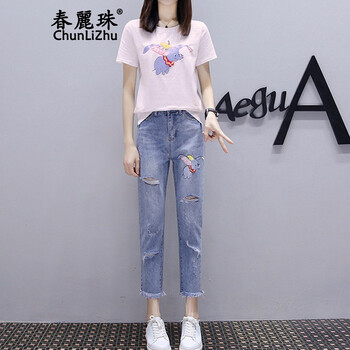 春麗珠（Chunlizhu） 自然腰  女 九分褲 牛仔褲