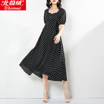 北極絨（Bejirog） 圓點(diǎn) 拼接 連衣裙