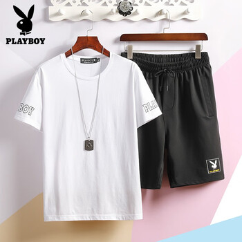 playboy 短袖 男士T恤 Z7777T恤短褲-白色 