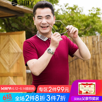 寶財(cái)羊 短袖 男士T恤 056酒紅色 