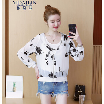 依黛琳（YIDAILIN） 連帽 長(cháng)袖 女 短外套 繡花，拉鏈