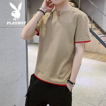 花花公子（PLAYBOY） 短袖 男士T恤 卡其 