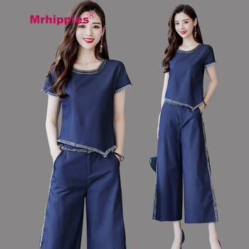 Mrhippies 自然腰 闊腿褲 女 九分褲 牛仔褲