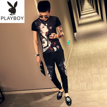 花花公子（PLAYBOY） 短袖 男士T恤 黑色TZ173 