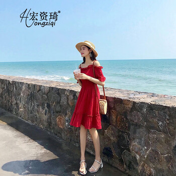 宏資琦 純色 鏤空，蝴蝶結(jié)，木耳邊 連衣裙