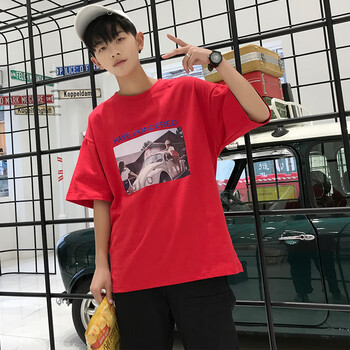 deciuhlae 五分袖 男士T恤 紅色-五分汽車 