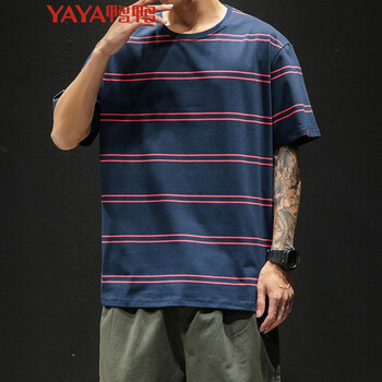 鴨鴨（YAYA） 短袖 男士T恤 雙細(xì)條-藏青 