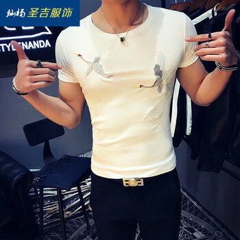 燦楊 短袖 男士T恤 KC雙鶴白色 
