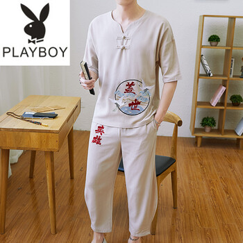 花花公子（PLAYBOY ESTABLISHED 1953） 短袖 男士T恤 M13卡其色 