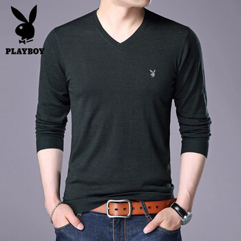 花花公子（PLAYBOY ESTABLISHED 1953） 長(cháng)袖 男士T恤 HHYT5811軍綠 