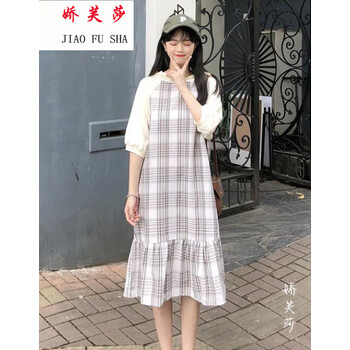 嬌芙莎（JERFUSHA） 格子 3D，荷葉邊，拼接，撞色，格子，拼色 連衣裙