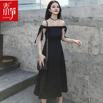 素箏（SUZHENG） 純色 露肩，露背，蝴蝶結(jié) 連衣裙