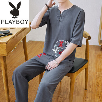 花花公子（PLAYBOY ESTABLISHED 1953） 短袖 男士T恤 M13灰色 