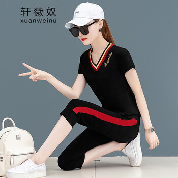 軒薇奴（XUANWEINU） 刺繡，拼接 短袖 T恤 女 V領(lǐng)