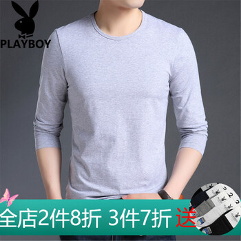 花花公子（PLAYBOY ESTABLISHED 1953） 長袖 男士T恤 灰色（常規(guī)） 