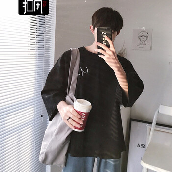 扣風(fēng)（KOUFENG） 七分袖 男士T恤 黑色 