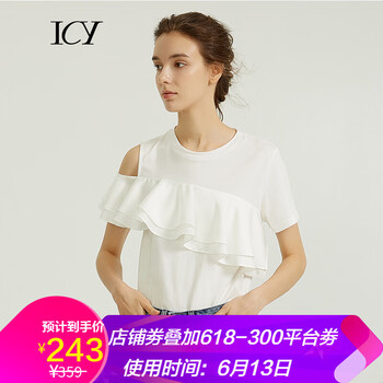 ICY 荷葉邊 短袖 T恤 女 圓領(lǐng)