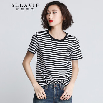 薩拉維夫（SLLAVIF） 螺紋 短袖 T恤 女 圓領(lǐng)
