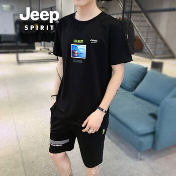 吉普（JEEP） 短袖 男士T恤 黑色CY108 