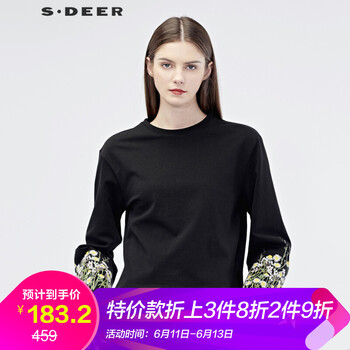 S.DEER 繡花 短袖 T恤 女 圓領(lǐng)