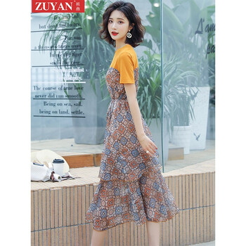 祖燕（ZUYAN） 碎花 拼接 連衣裙