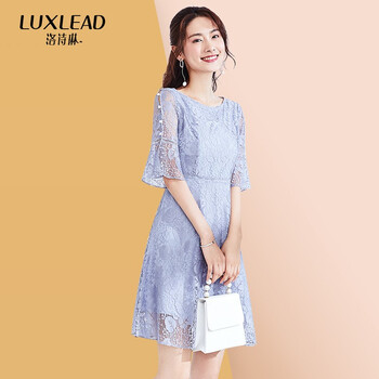 洛詩(shī)琳（LUXLEAD） 純色 拉鏈，紐扣，蕾絲 連衣裙