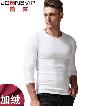 簡(jiǎn)束（JOONSVIP） 長(zhǎng)袖 男士T恤 加絨白色T1828 