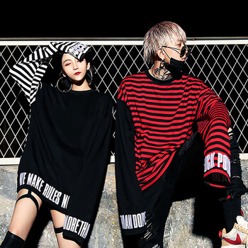 Freamve 長(cháng)袖 男士T恤 黑紅條紋 