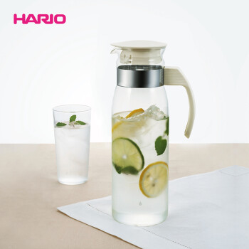 HARIO日本原装进口冷水壶大容量耐热玻璃杯凉水壶热饮花茶果汁杯1400ML  经典白