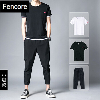 Fencore 短袖 男士T恤 三件裝【1006黑T恤+白T恤+0220小腳褲子】 