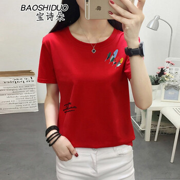寶詩朵（BAOSHIDUO） 繡花 短袖 T恤 女 圓領