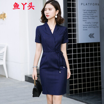 魚(yú)丫頭 條紋 不對稱(chēng)，綁帶，立體剪裁，抽繩 連衣裙